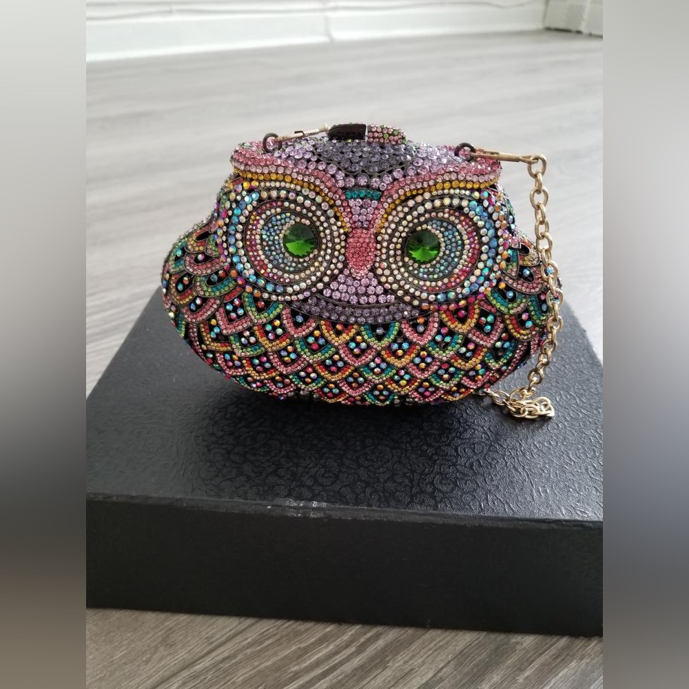 Multi color rhinestone evening clutch